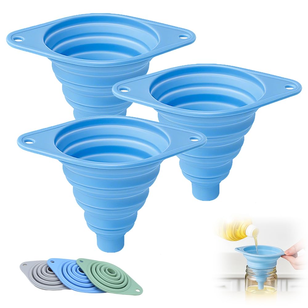 Kitchen Funnel Set 3 Pack, Collapsible Silicone Funnels for Filling Water Bottles & Small Bottles |