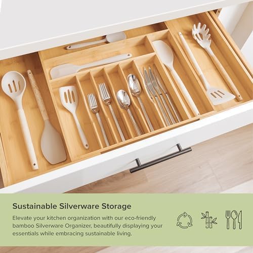 KitchenEdge Premium Silverware, Flatware and Utensil Organizer for Kitchen Drawers, Food-Safe