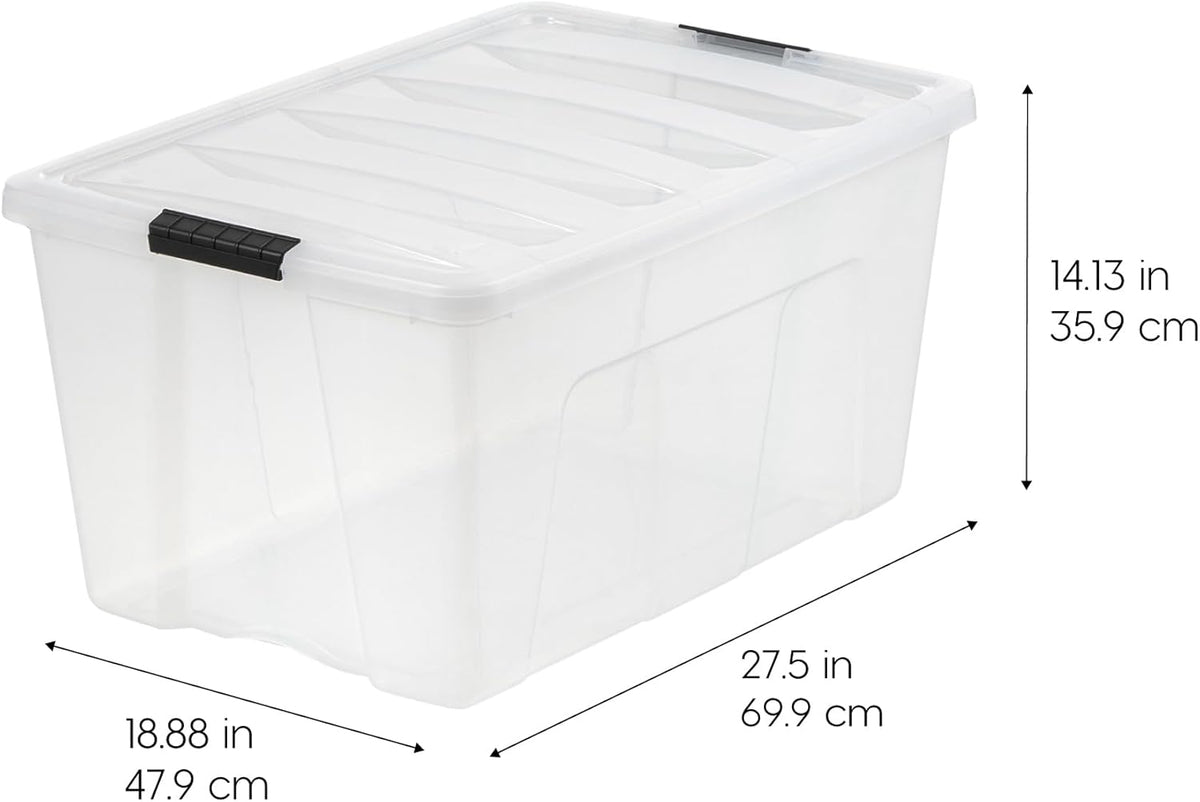 IRIS USA 94 Qt Stackable Plastic Storage Bins with Lids, 2 Pack - BPA-Free, Made in USA