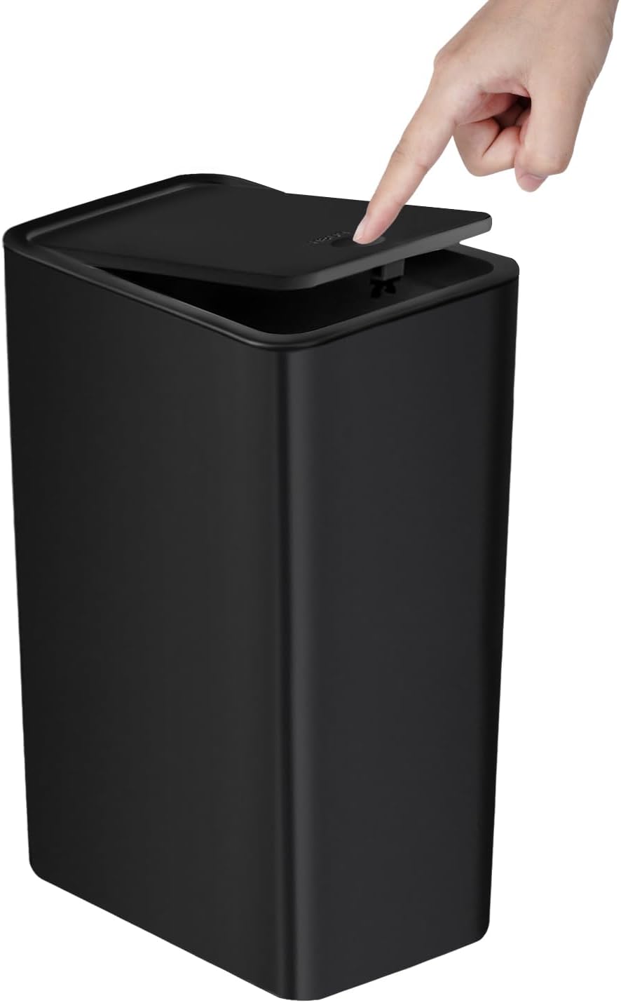 TIPGO Bathroom Trash Can with Lid, 10 Liter/ 2.6 Gallon Slim Garbage Can, Small Trash Bin Waste