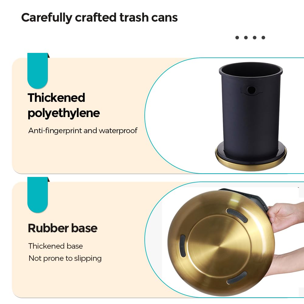 8L / 2.1Gal Gold Brushed Stainless Steel Trash Can with Swing Cover,Gold Bathroom Trash can