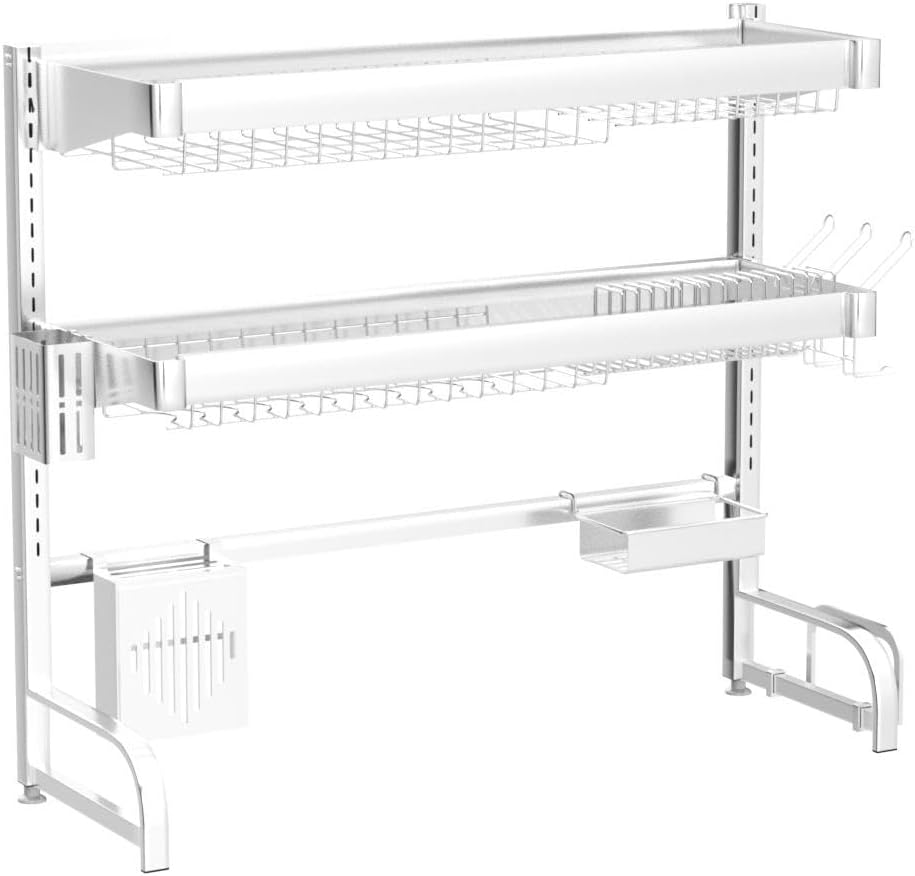 3 Tier Extra Large Stainless Steel Expandable Over The Sink Dish Drainer Drying Rack, Rust Proof