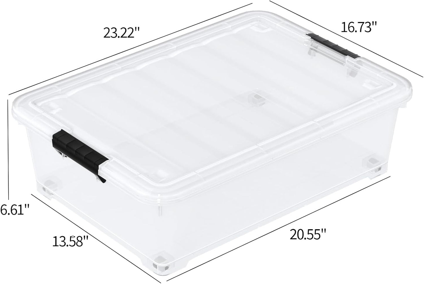 25 Quart Clear Under Bed Storage Container with Wheels, 4 Packs Stackable Plastic Underbed Bin with