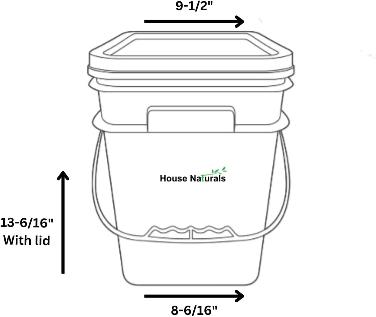 House Naturals 4 Gallon Square Food Grade Bucket Pail with Plastic Handles and Lid (Pack of 3) Made