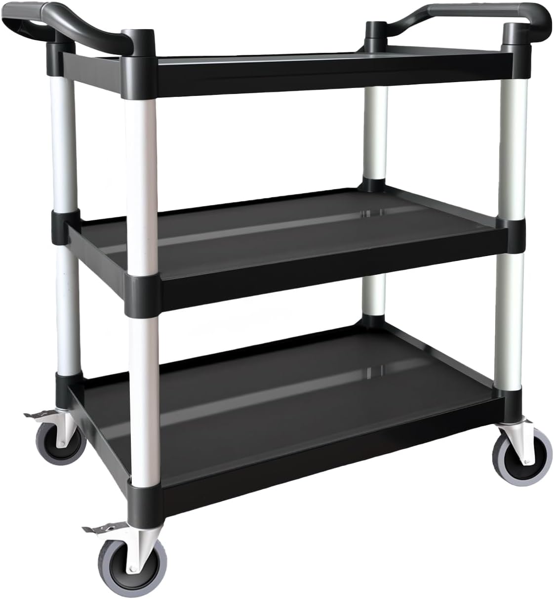 Plastic Utility Carts with Wheels, 3-Tier Rolling Service Cart, 300 lbs Heavy Duty Capacity with 4