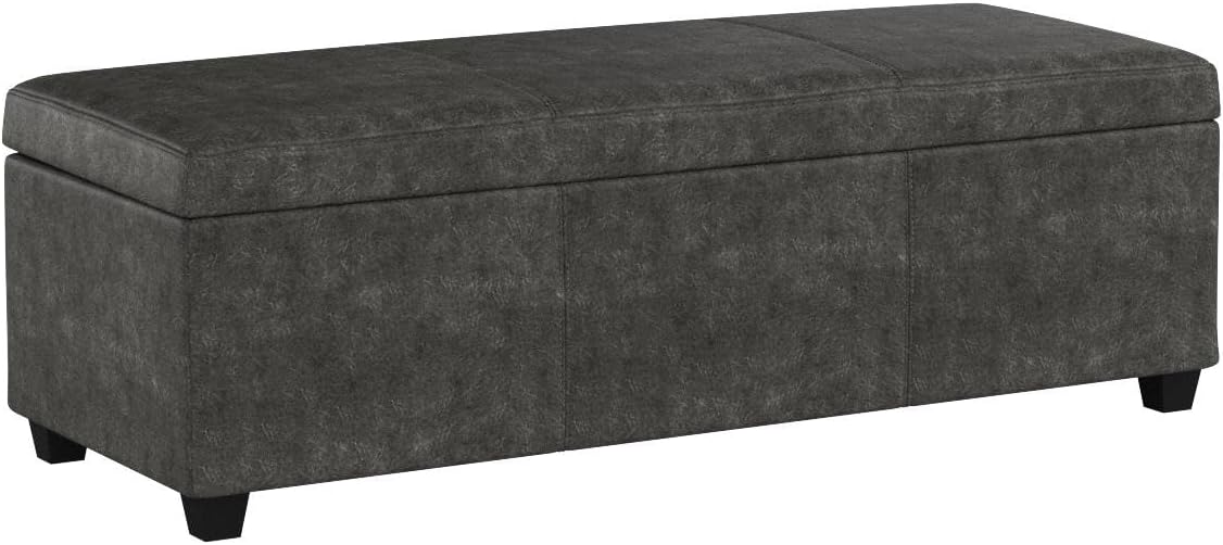 BELLEZE Storage Faux Leather Ottoman, 47 Inch Bench Bedroom Bench with Safety Close Hinge, Extra