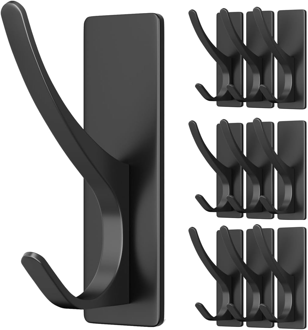Self Adhesive Coat Hooks for Hanging, Heavy Duty Stainless Double Wall Hook for Towel, Backpack