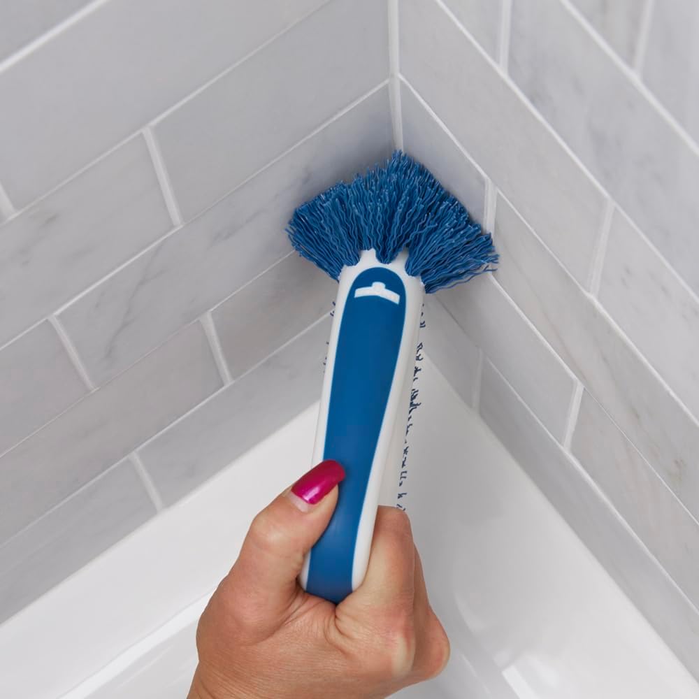 Unger 2-in-1 Grout and Corner Scrubber Brush Tool, Crevice Bathroom Cleaning Supplies for Showers