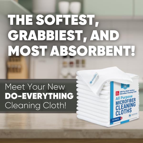 12" x 12" MW Pro Multi-Surface Microfiber Cleaning Cloths | White - 12 Pack | Premium Microfiber