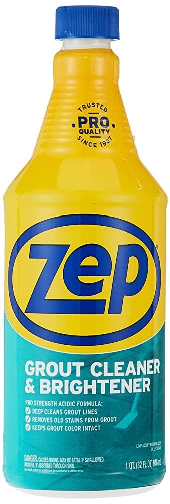 Zep Grout Cleaner and Brightener and Easy to Use Handheld Brush - 32 oz (Case of 2) - ZU104632