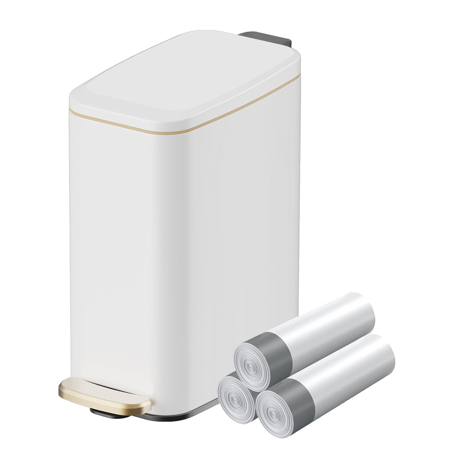 KUK Slim Bathroom Trash Can with Lid, 1.6 Gal / 6L Stainless Steel Small Garbage Bin with