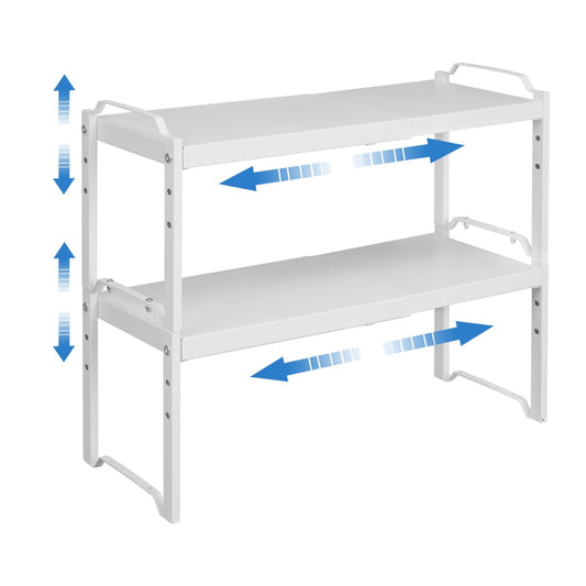 Set of 2 Expandable Kitchen Cabinet Shelves Organizers, Stackable Adjustable Small Storage Shelf