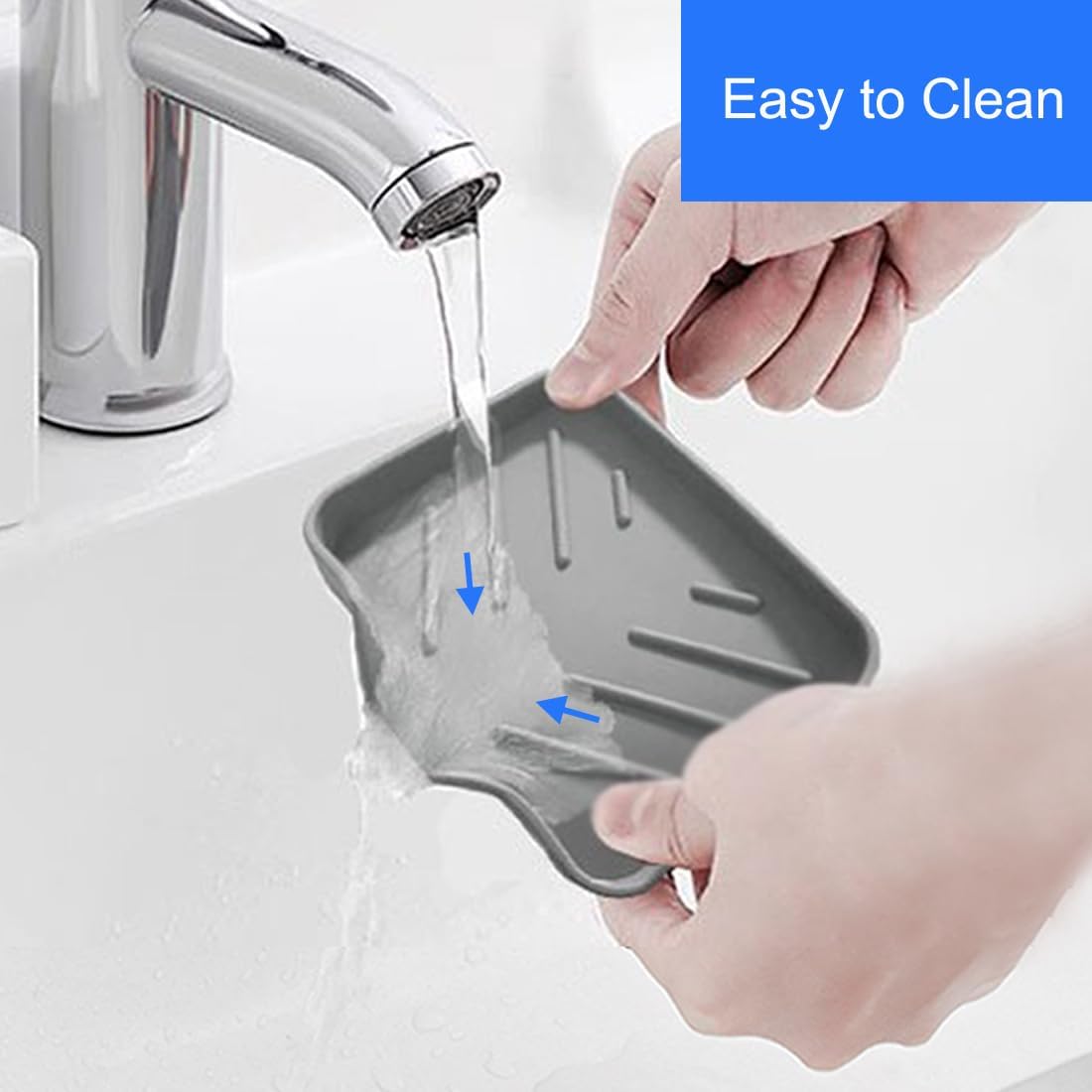 Sponge Holder with Drain Spout, Silicone Sponge Tray for Kitchen Sink, Rubber Soap Dish for Shower