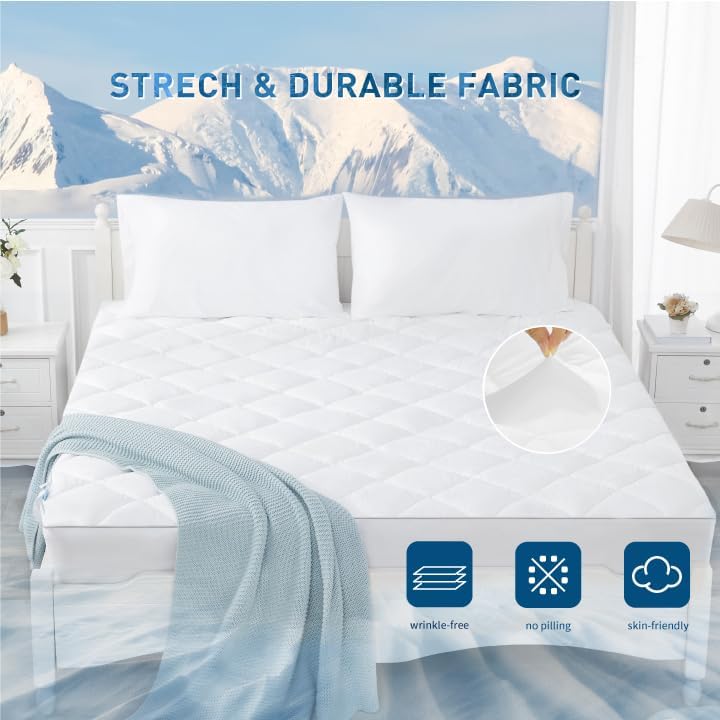 Sunflower Full Chill Soft Cooling Mattress Pad, Full Size, White, Waterproof, Deep Pocket, Machine