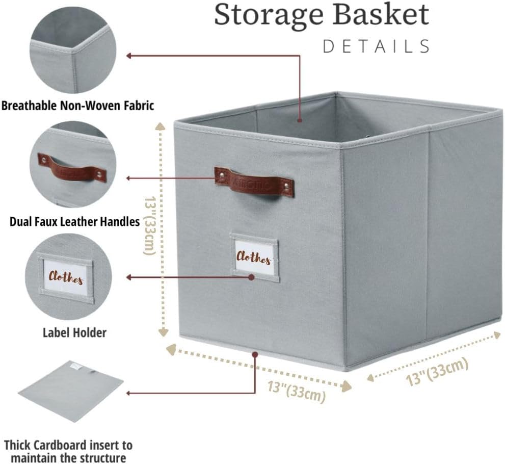 DECOMOMO Storage Cubes, 13x13x13 Storage Cube Bins with Labels, Fabric Organizer Bins (13" / 6pcs