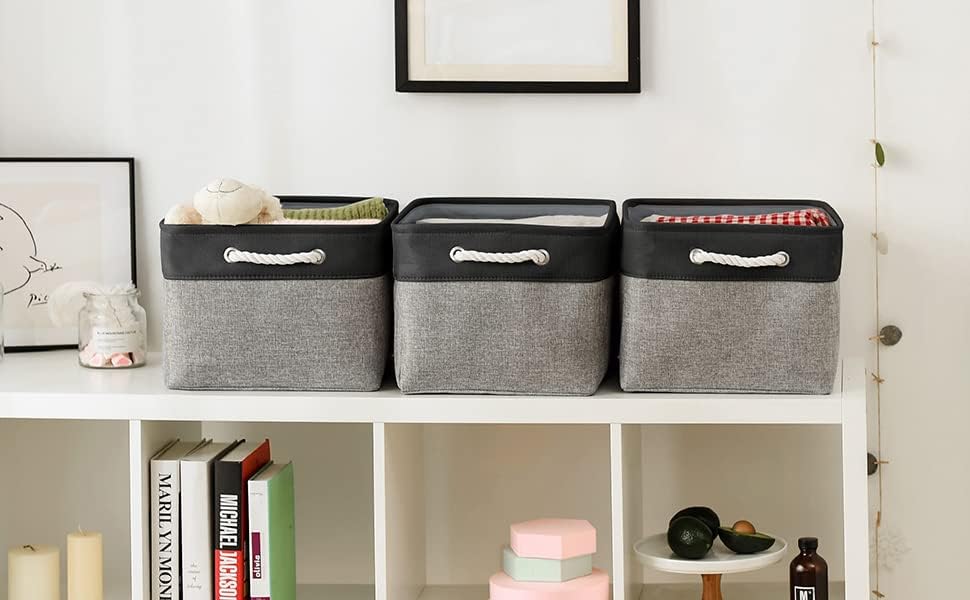 TheWarmHome Organization and Storage Basket for Organizing - 17x14x10 inch Large 3 Pack Collapsible