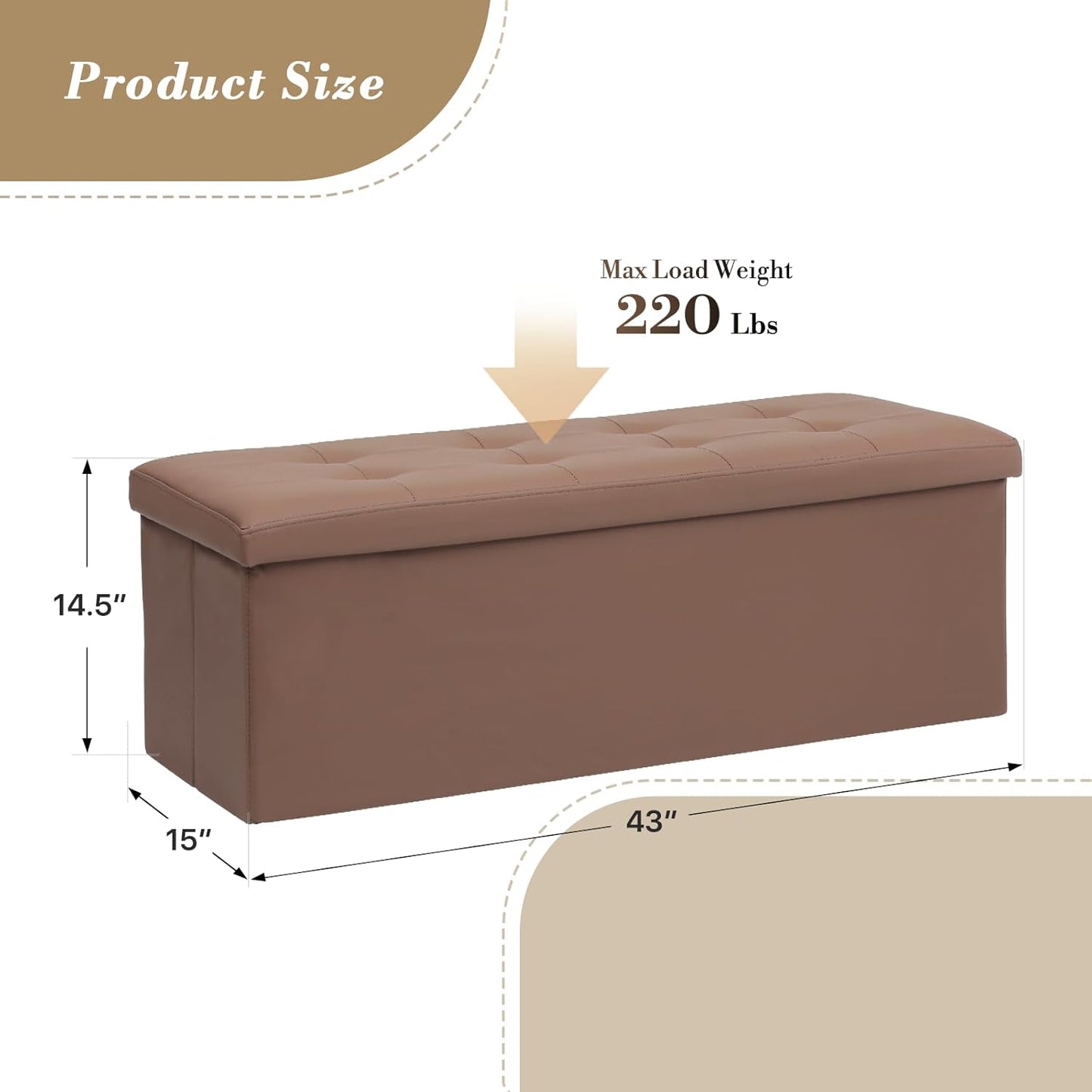 Athena Collection 43" Storage Ottoman Bench Folding Bench with 130L Hidden Storage, Large End of