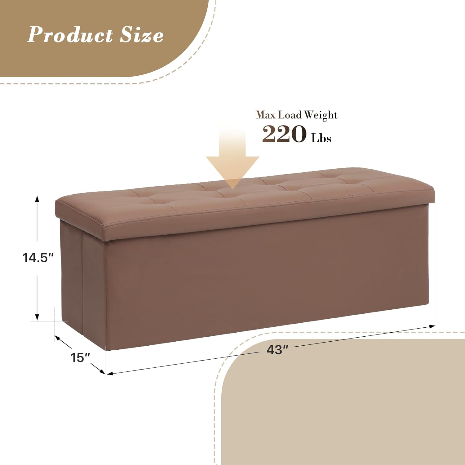 Athena Collection 43" Storage Ottoman Bench Folding Bench with 130L Hidden Storage, Large End of