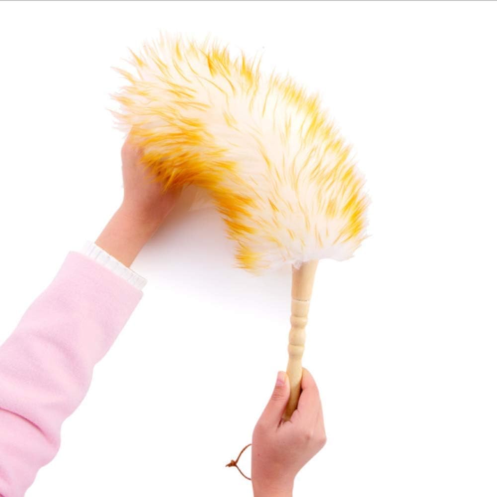 Lambswool Duster with Solid Wooden Handle,Leather Hang Strap,18.9 inch Long,Natural Feather Duster