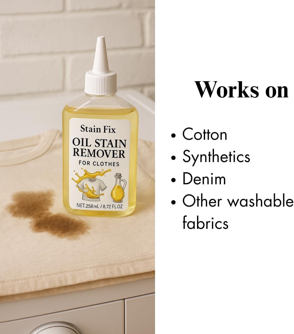 Instant Oil Stain Remover for Clothes (8.72oz) - Fabric Stain Remover For Cooking, Engine, Dried