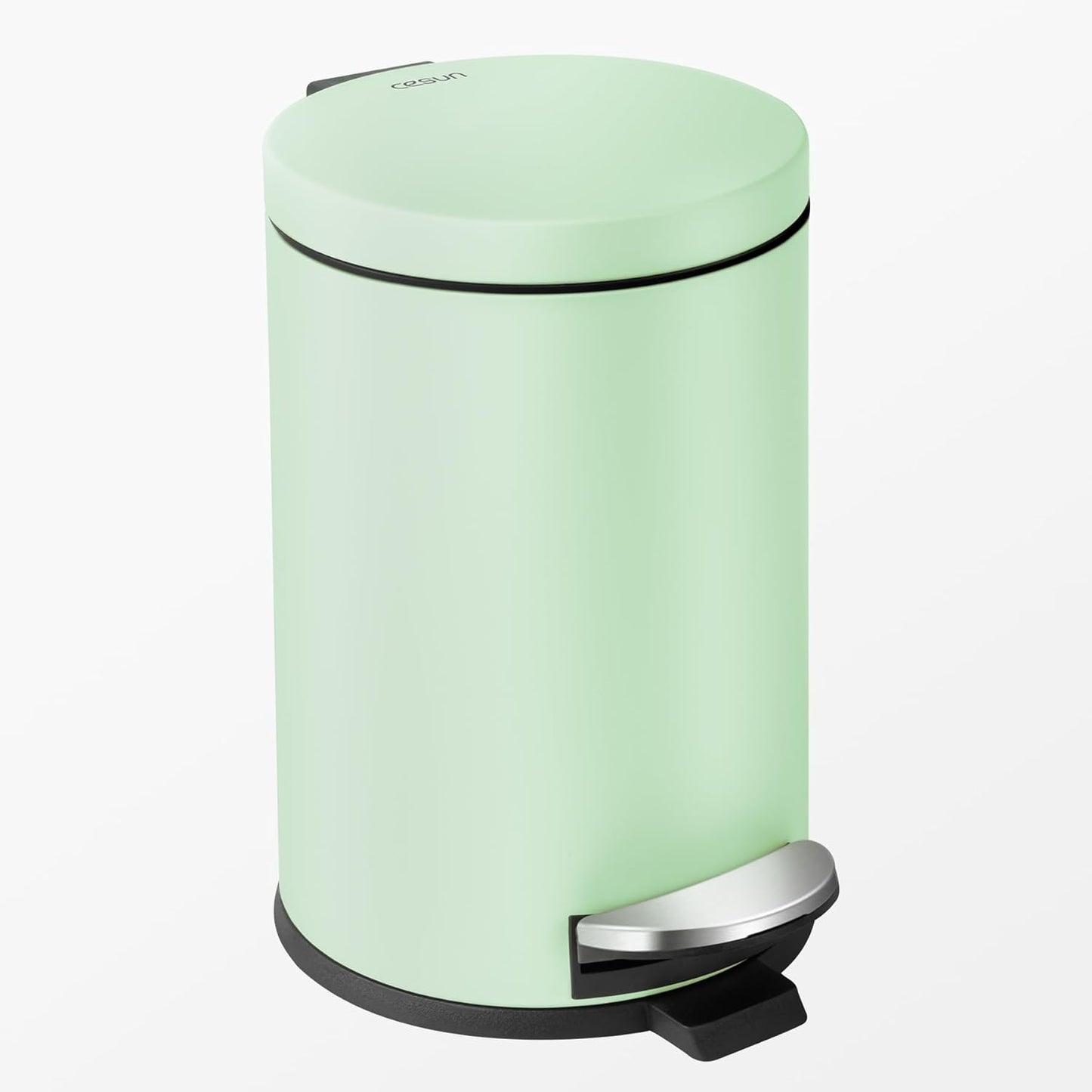 Cesun 1.2 Gallons Small Green Trash Can, Bathroom Garbage Can with Lid and Foot Pedal, Mini Round
