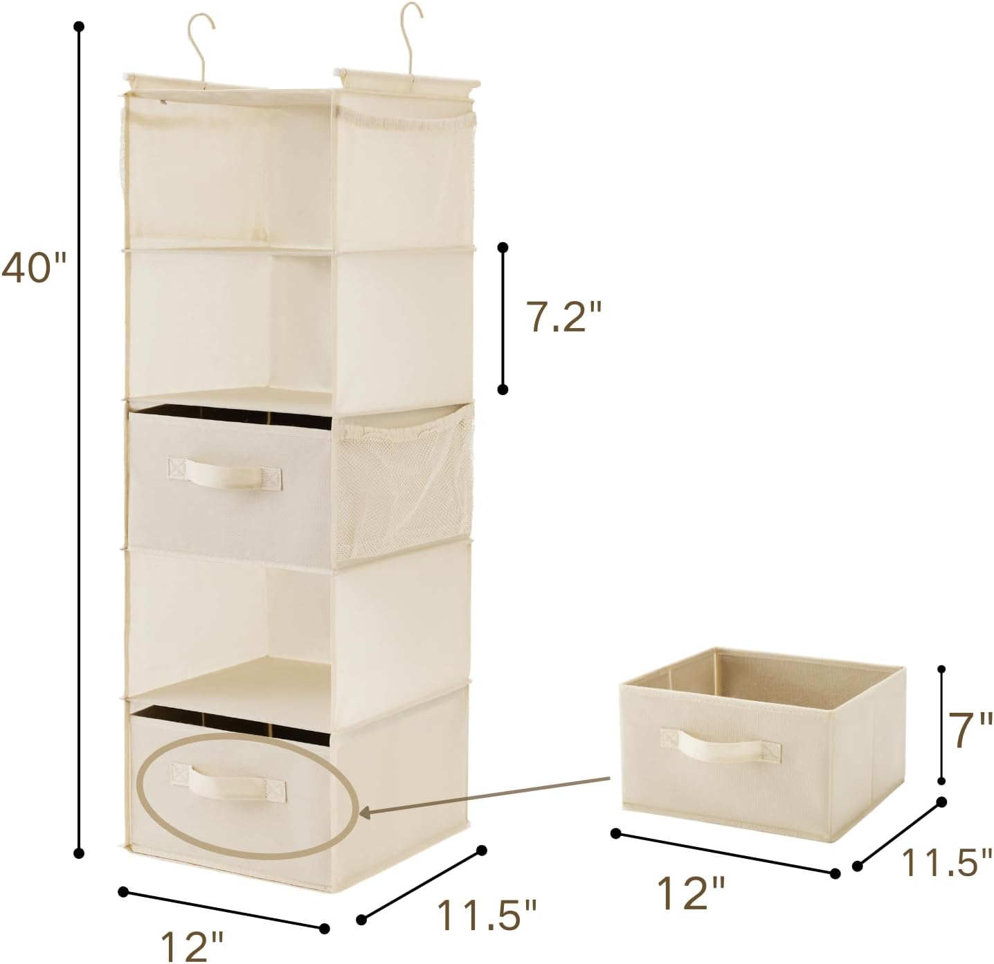 MAX Houser 5 Tier Shelf Hanging Closet Organizer, Cloth Hanging Shelf with 2 Sturdy Hooks for