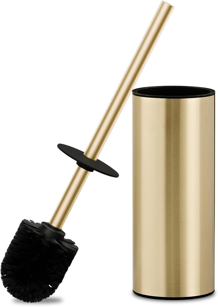304 Stainless Steel Toilet Bowl Brush and Holder Set, Circular Floor Toilet Brush Holder, Long