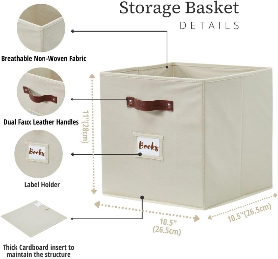 DECOMOMO Storage Bins, Cube Storage Bin with Labels, Fabric Storage Cubes for Shelves (10.5" x 11"