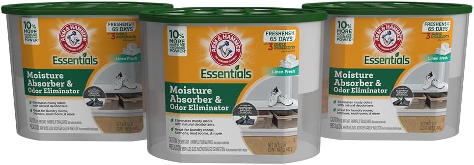 Arm & Hammer Essentials Disposable Moisture Absorber and Odor Eliminator Tub, Linen Fresh, 1 lb.