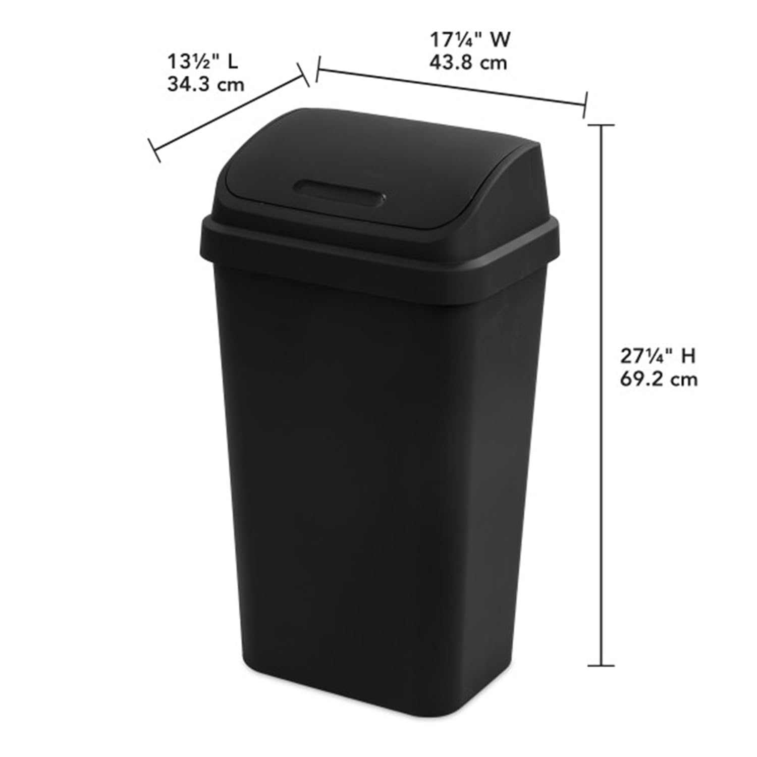 Sterilite 12-Pack Swing Top Wastebasket, Sleek Square Profile Trash Can, 13 Gallon, Black - Modern