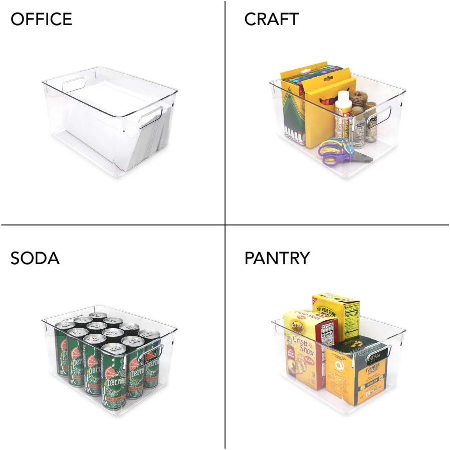 Isaac Jacobs 3-Pack Large Clear Storage Bins with Handles, Plastic Organizer for Home, Room