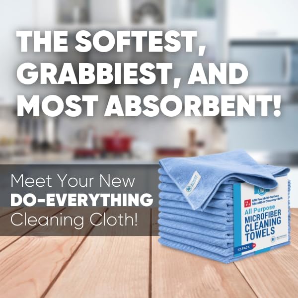 MW Pro Multi-Surface Microfiber Towel – 12 Pack | Premium Cleaning Cloth | Clean, Buff, Dust