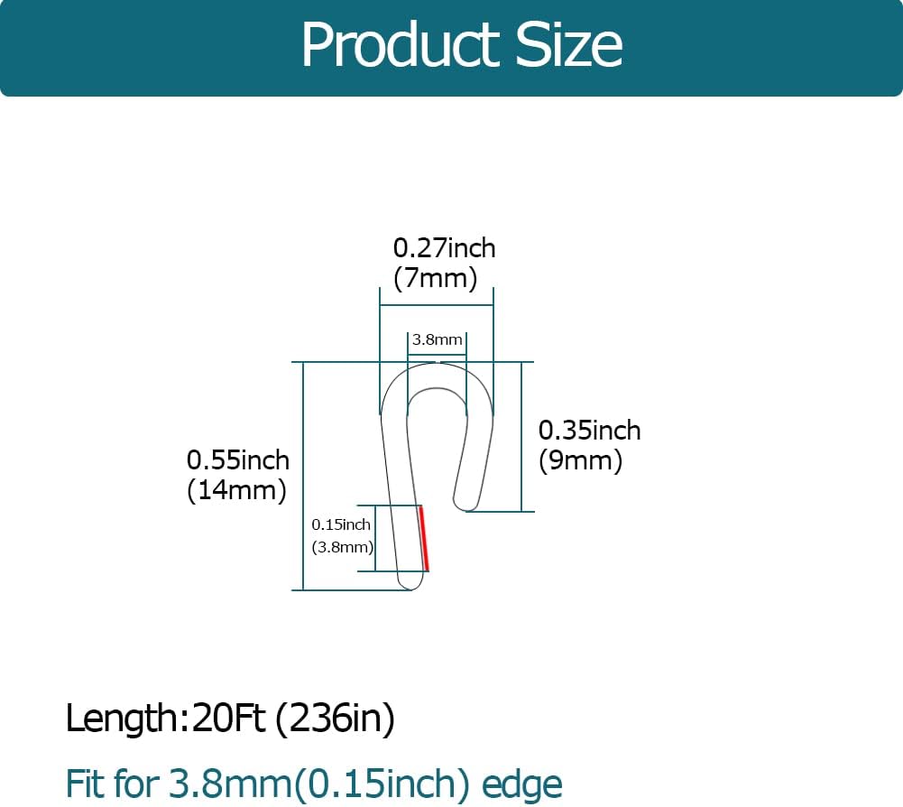 Clear Rubber Edge Trim, U Channel Rubber Seal Strip with Self-Adhesive Tape, Metal Edge Protector
