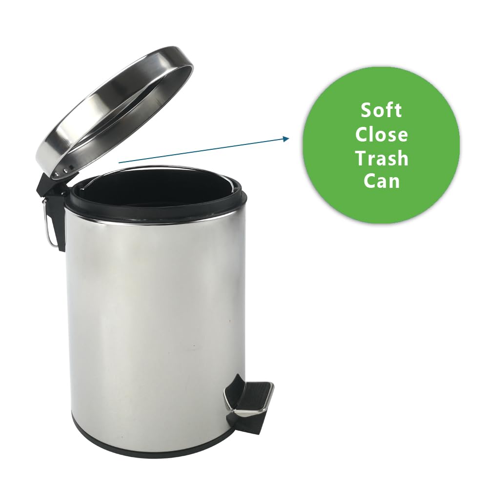 Stainless Steel Small Trash Can with Lid & Step Pedal - 5 Liters/1.3 Gallon Soft Close Waste Basket