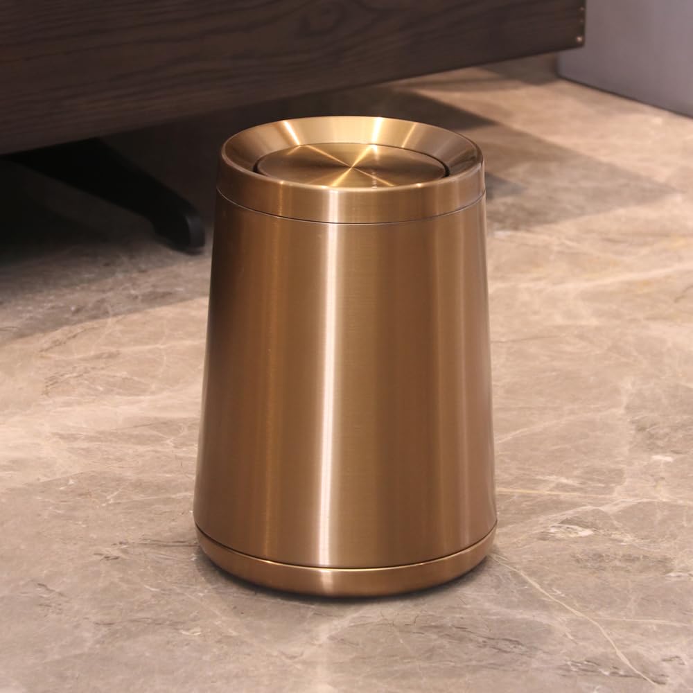 10 L/2.6Gallen,Swing Lid Gold Brass Trash Can,Brushed Nickel Garbage Can Bathroom with Flipping