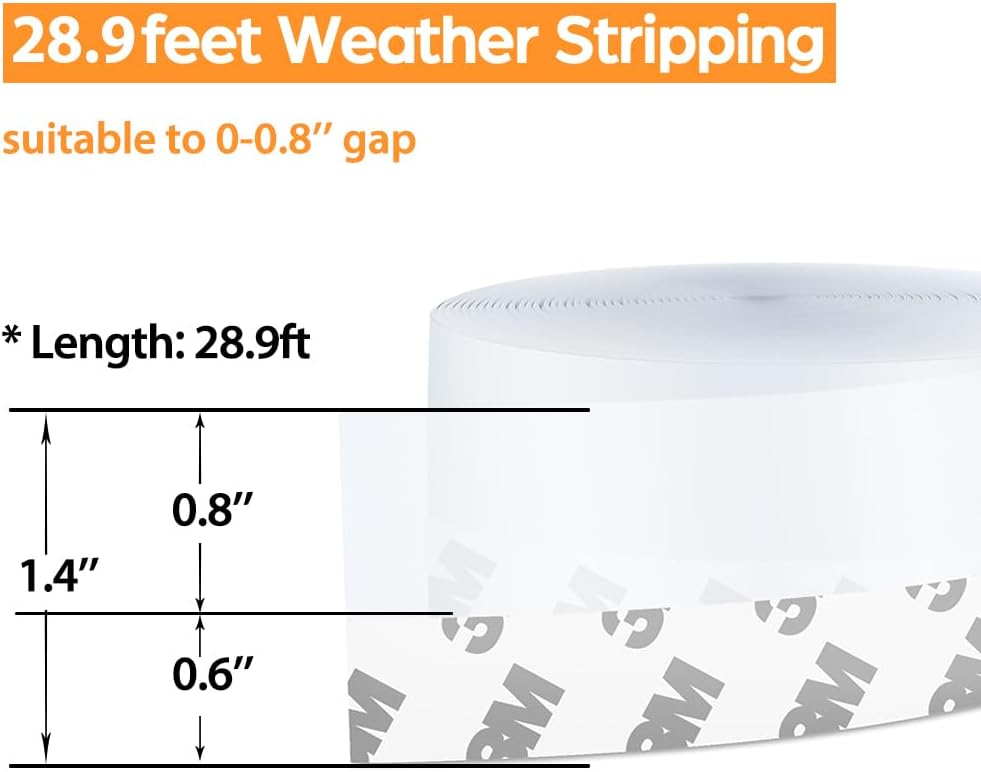 28.9 Ft Weather Stripping Door Seal Strip Tape,Silicone Door Draft Stopper,Self Adhesive Shower