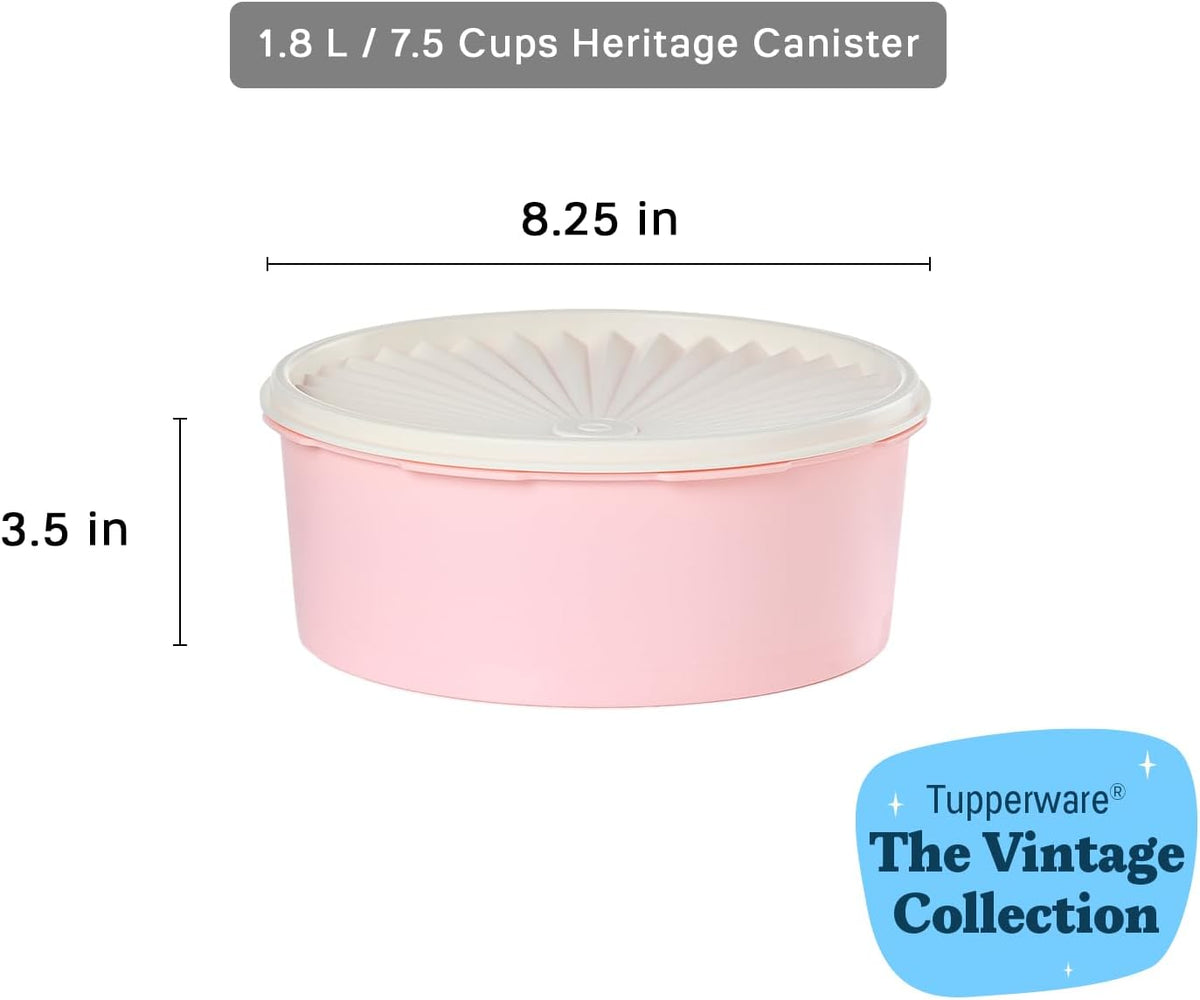 Tupperware Heritage Collection 7.6 Cup Cookie Canister, Vintage Light Pink Color, Dishwasher Safe