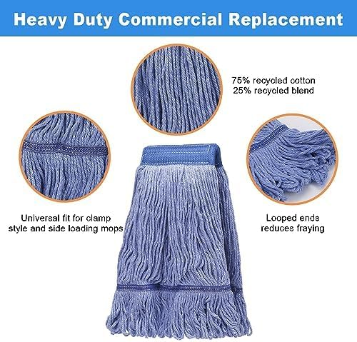 Pack of 6 Heavy Duty Commercial Looped End Cotton Mop,String Cotton Mop Refill Heads for
