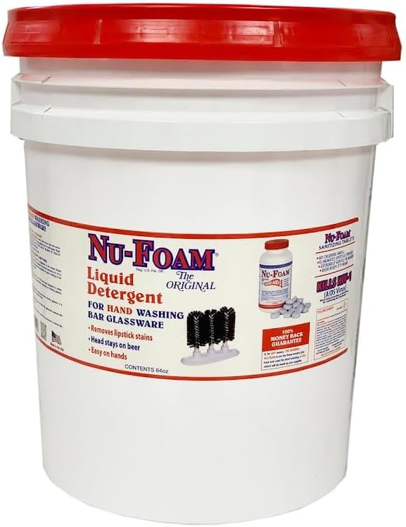 Nu-Foam Liquid Detergent for Bar Glassware – Original Streak-Free Solution - Hand Washing Bar