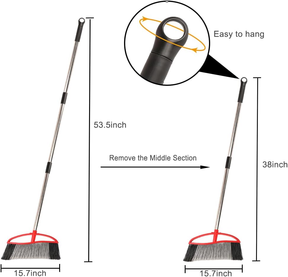 Outdoor Broom, 15.7" Wide Heavy Duty Angle Broom with Long Handle, Stiff Bristles for Sweeping