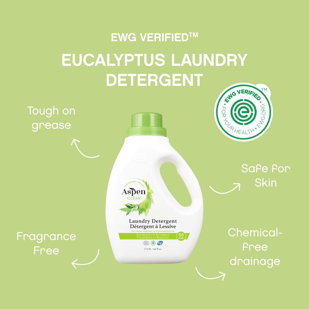 AspenClean Natural Laundry Detergent Eucalyptus & Rosemary - 100% Natural, Organic, HE Liquid