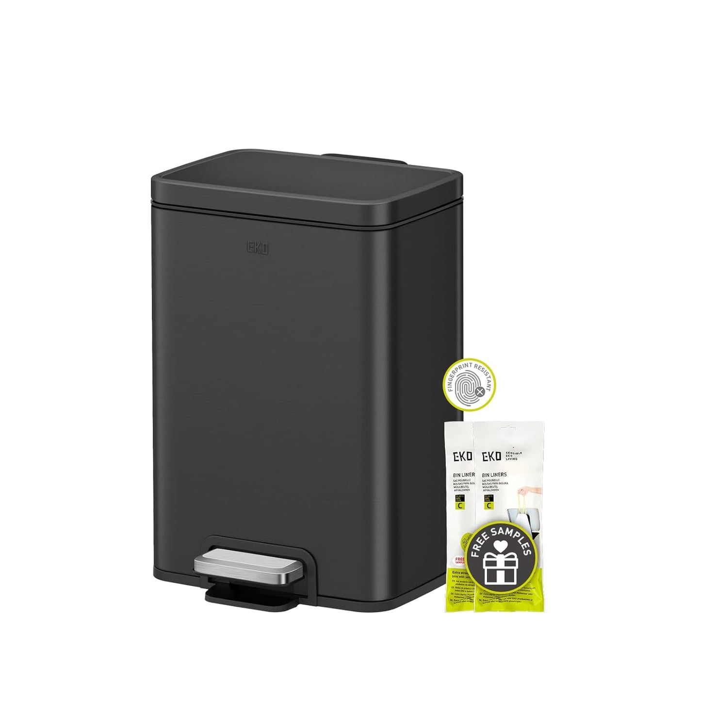 EKO Madison Matte Black 12L / 3.2 Gal Bathroom Trash Can with Lid and Removable Inner Basket