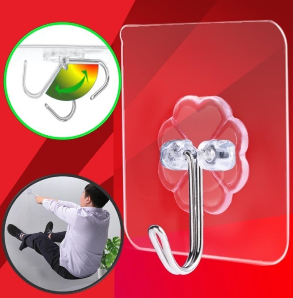 40pcs Heavy Duty Adhesive Hooks for Damage-Free Hanging - Transparent Plastic Hangers for Ceilings