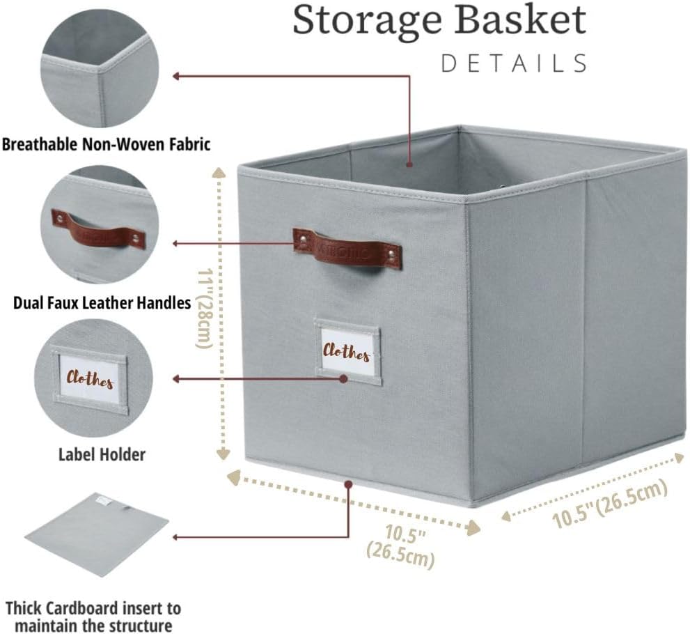 DECOMOMO Storage Bins, Cube Storage Bin with Labels, Fabric Storage Cubes for Shelves (10.5" x 11"