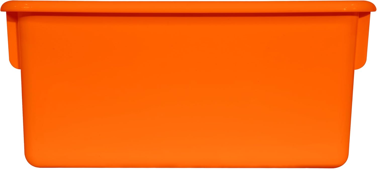 Wood Designs Cubby Storage Bin, Heavy Duty Plastic Containers for Kids Orange Cubby Tray Set of 12
