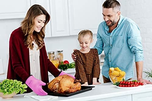 KITCHEN PERFECTION XL Silicone Smoker Oven Gloves-Extreme Heat Resistant BBQ Gloves-Handle Hot Food