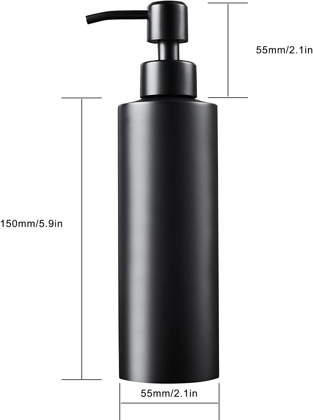 Soap Dispenser, Matte Black with Funnel and Non-Slip Coaster 304 Stainless Steel Metal Pump Hand