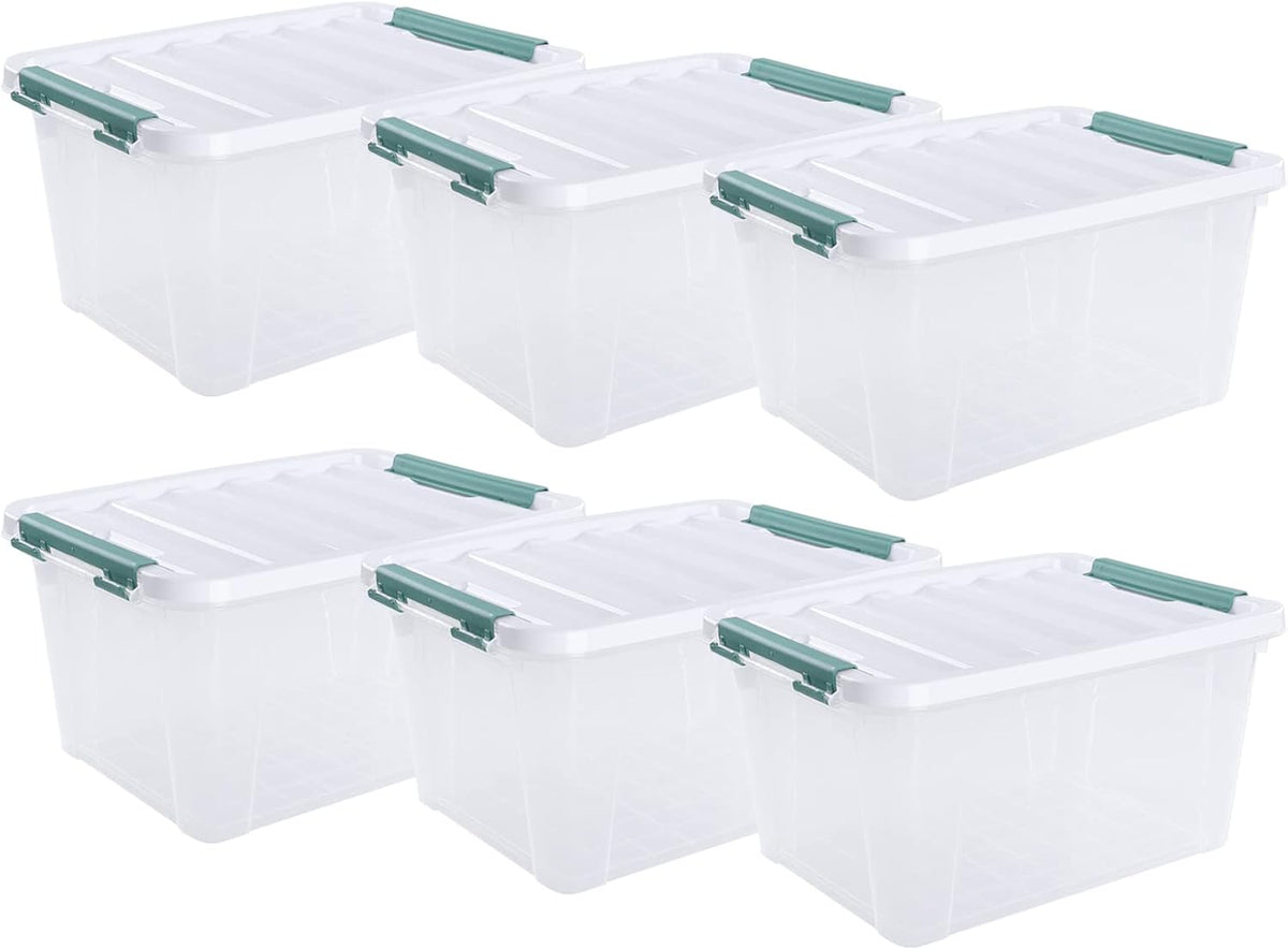 Xyskin 6-Pack 20 Quart Plastic Storage Boxes, Latching Storage Bin Box, Clear