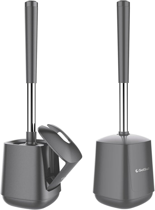 SetSail Toilet Brush and Holder 2 Pack, Self Closing Lid Toilet Bowl Brushes Holder and Extra Long