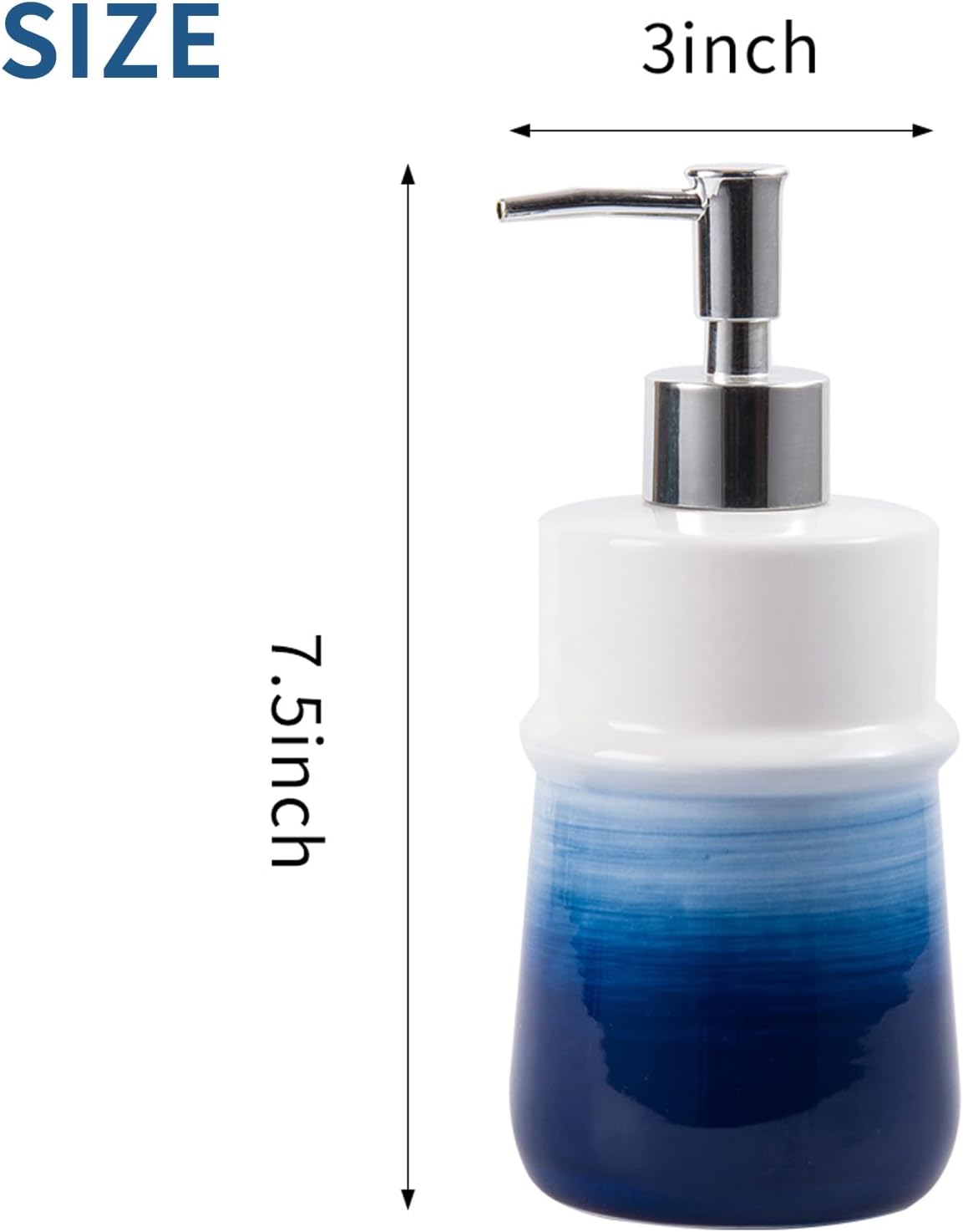 Navy Blue Ceramic Soap Dispenser for Kitchen, Refillable Hand Dispenser with Rust Proof Stainless